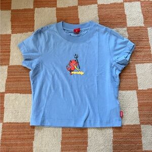Blue Graphic Tee with Devil Design